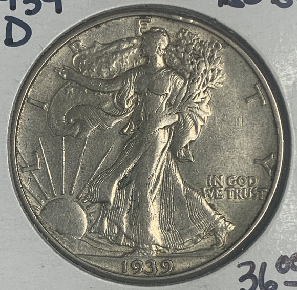 1939-D Walking Liberty Half Dollar, AU50