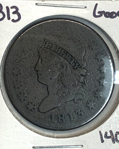 1813 Classic Head Large Cent, Good