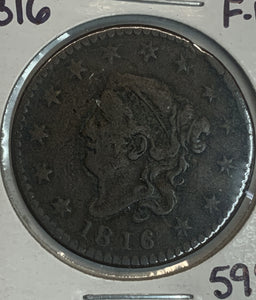 1816 Coronet Head Large Cent, F-15