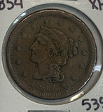 1854 Braided Hair Large Cent, XF