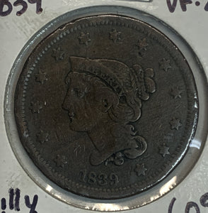 1839 Coronet Head Large Cent, VF