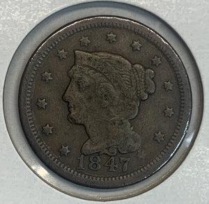 1847 Large Cent, VF30.