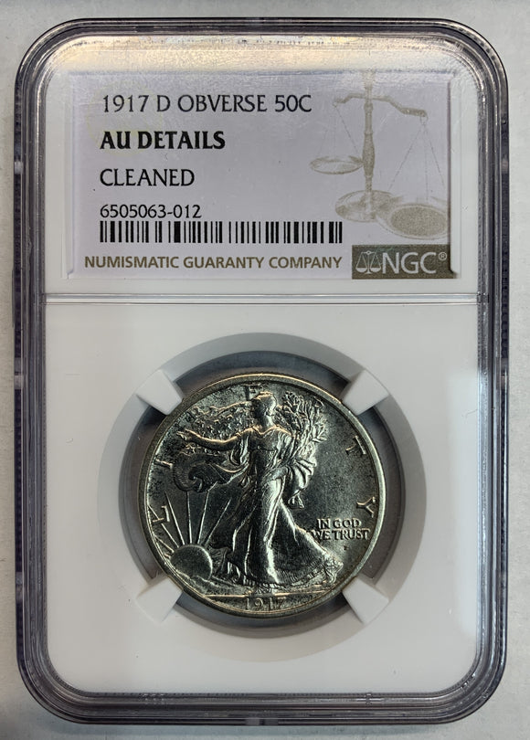 1917-D OBV Walking Liberty Half Dollar, AU Details, NGC