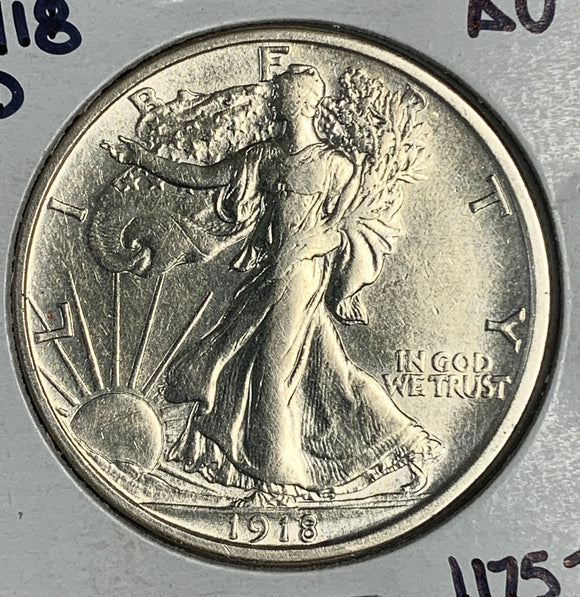 1918-D Walking Liberty Half Dollar, CH AU, Lightly Cleaned