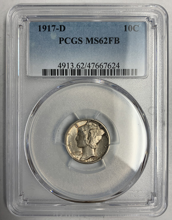 1917-D Mercury Head Dime, MS62FB PCGS