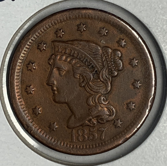 1857 Large Cent, Large Date, AU