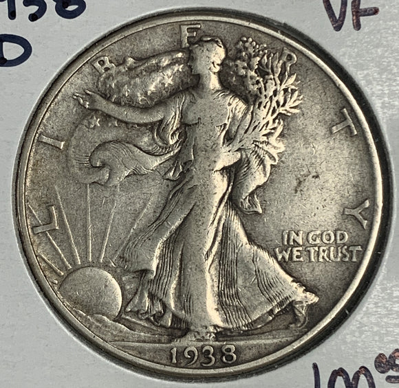 1938-D Walking Liberty Half Dollar, VF