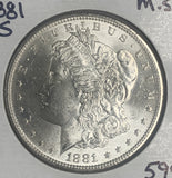 1881-S Morgan Silver Dollar, MS60+