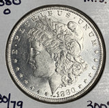 1880-O 80/79 Morgan Silver Dollar, MS62