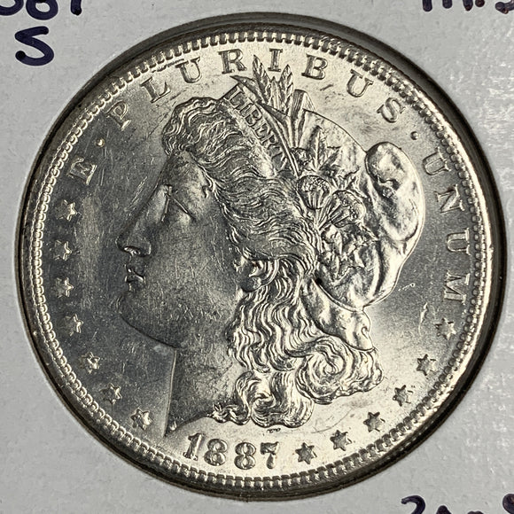 1887-S Morgan Silver Dollar, MS60+