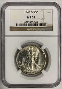 1943-D Walking Liberty Half, MS65 NGC