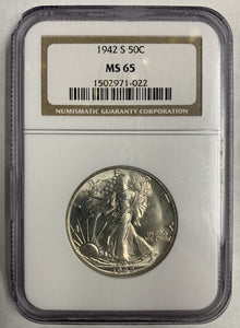 1942-S Walking Liberty Half, MS65 NGC