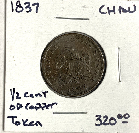 1837 Token, 1/2 Cent of Copper, AU