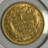 1857 Type 3 U.S Gold Dollar, XF