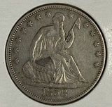 1858 Seated Liberty Half Dollar, XF-45