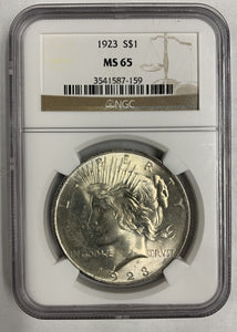 1923 Peace Dollar, MS65 NGC (7973) stock photo