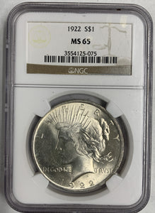 1922 Peace Dollar, MS65 NGC (7975) stock photo