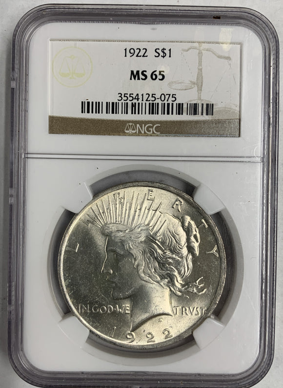 1922 Peace Dollar, MS65 NGC (7975) stock photo