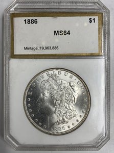 1886 Morgan Silver Dollar, MS64 PCI