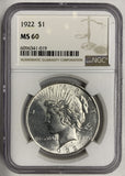 1922 Peace Dollar, MS60 NGC