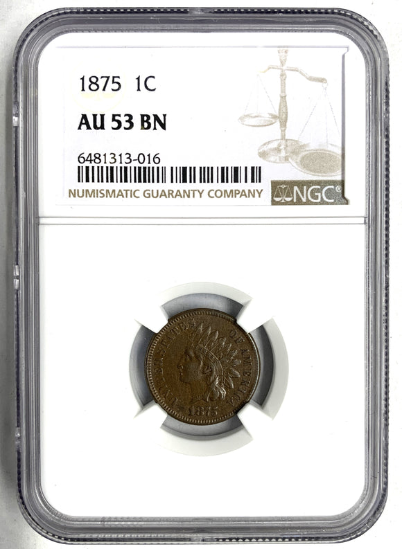 1875 Indian Head Cent, AU53 NGC