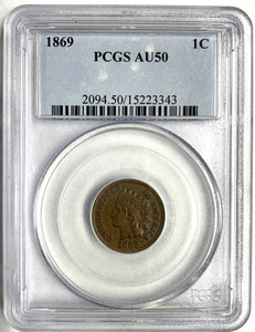 1869 Indian Head Cent, AU50 PCGS