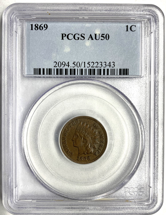 1869 Indian Head Cent, AU50 PCGS