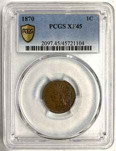 1870 Indian Head Cent, XF45 PCGS