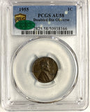 1955/55 DDO Lincoln Cent, AU58 PCGS CAC
