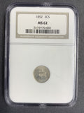 1852 3ct Silver, MS62 NGC