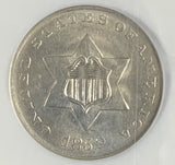 1852 3ct Silver, MS62 NGC