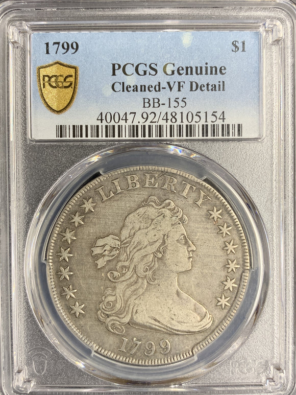 1799 Draped Bust Dollar, VF Detail PCGS, 
