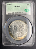 1890-O Morgan Silver Dollar, MS61 CAC. Great Eye Appeal. 