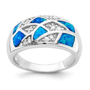 Sterling Silver CZ and Lab Created Opal Ring