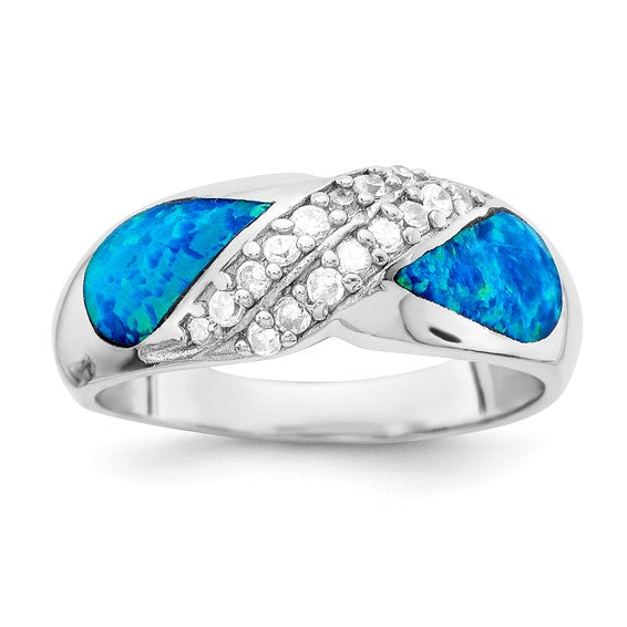 Sterling Silver Lab Created Opal and CZ Ring