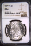 1884-CC Morgan Silver Dollar, MS64 NGC (16589)