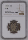 1901-S Barber Quarter, VG 8 NGC. (16542) Key Date