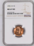1951-D Lincoln Wheat Cent, MS67RD NGC (16894)