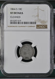 1864-S Seated Liberty Dime, XF Det, NCG, (15408) Key Date