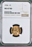 1936 Lincoln Wheat Cent, MS67RD NGC (16896)