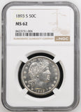1893-S Barber Half Dollar, MS62 NGC, (16551) Key Date