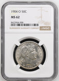 1904-O Barber Half Dollar, MS62, NGC (15243).