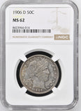 1906-D Barber Half Dollar, MS62, NGC (15453)