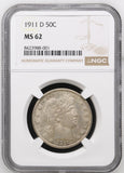 1911-D Barber Half Dollar, MS62, NGC (15454)