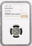 1851 Seated Liberty Dime, AU Det, NCG, (15410)