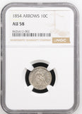 1854 Arrows Seated Liberty Dime, AU58 NGC (17005)