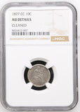 1877-CC Seated Liberty Dime, AU Det, NCG, (15407) Key Date