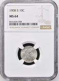 1908-S Barber Dime, MS64 NGC+CAC (16530) Key Date
