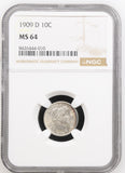 1909-D Barber Dime, MS64 NGC+CAC (16537) Key Date