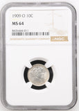 1909-O Barber Dime, MS64 NGC+CAC (16536) Key Date